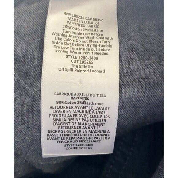 NWT Current/Elliott Stilletto Skinny Jeans Oil Spill Painted Leopard Blue 26 New - Picture 6 of 6